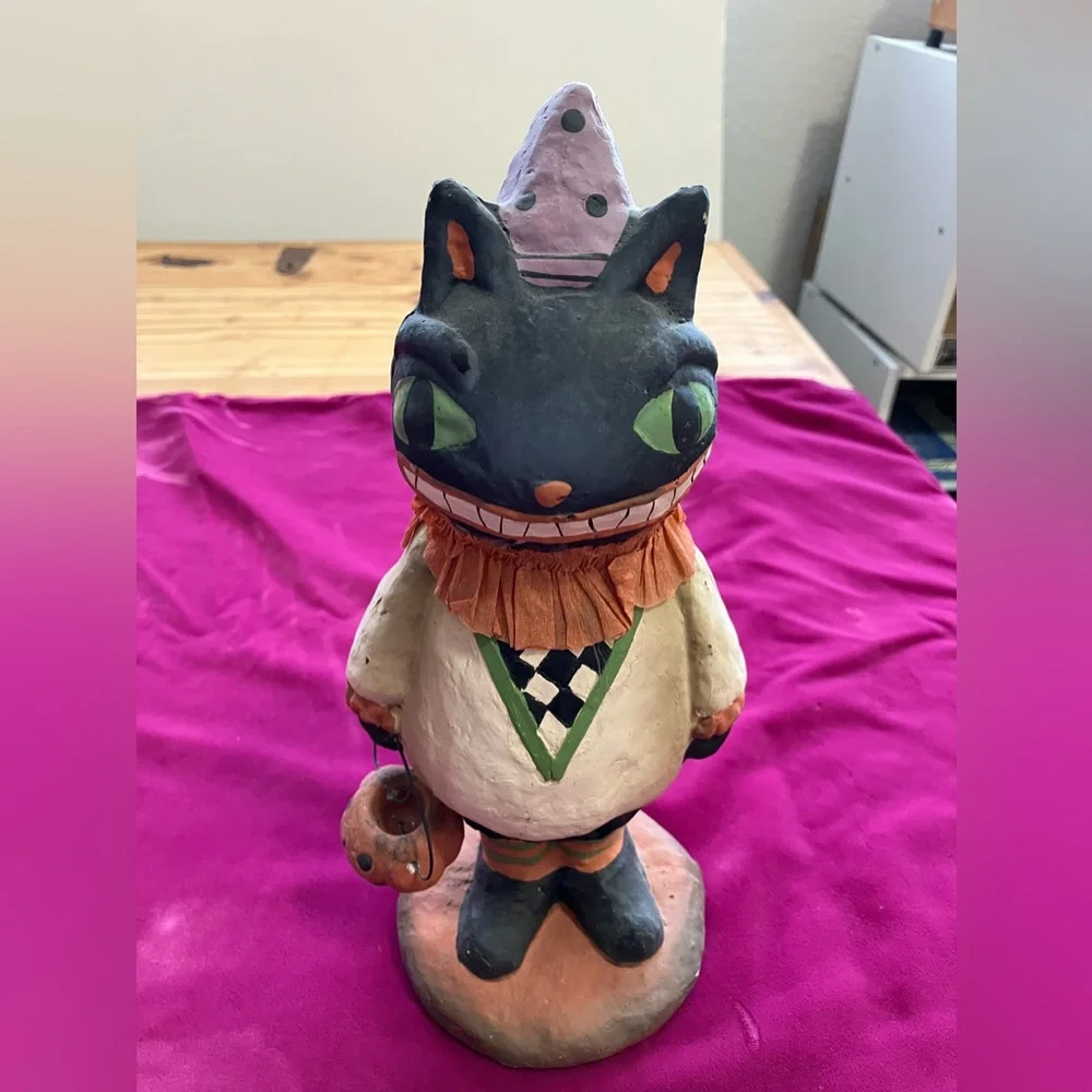 Retro Black Cat Figure“Vintage Inspired Design 11” Plaster &Crepe Paper